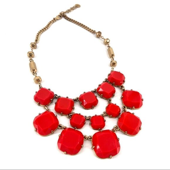 J. Crew Olivia Bib Necklace Statement Faceted Epoxy Orange Gold Preppy - Picture 7 of 12